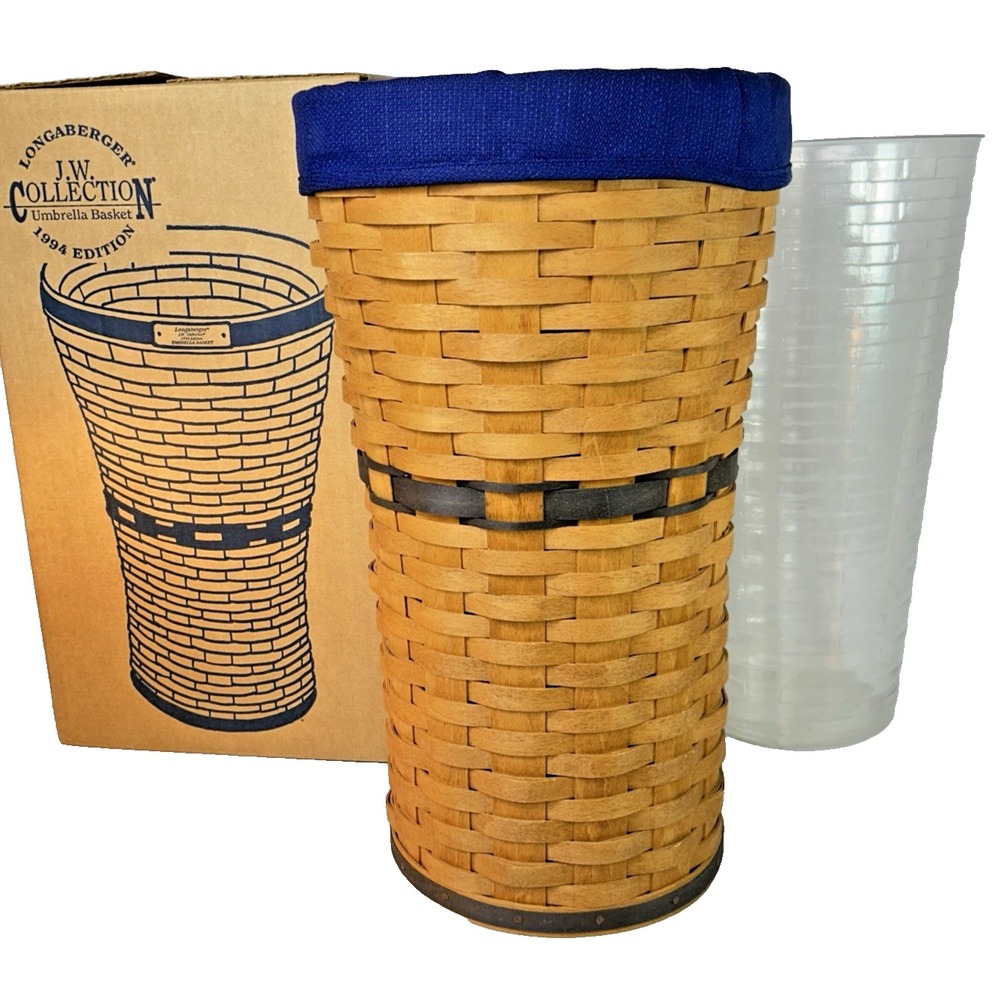 Longaberger JW Collection UMBRELLA‎ BASKET with Fabric Liner Protector Box 1994